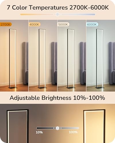 LED Floor Lamp, 55" Modern Minimalist Rectangular Corner Rectangular-Black