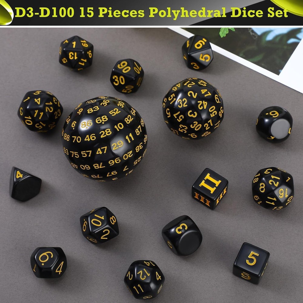 Civaner 15 Pcs Complete Polyhedral Dice Set D3-D100 Spherical RPG Dice Set in
