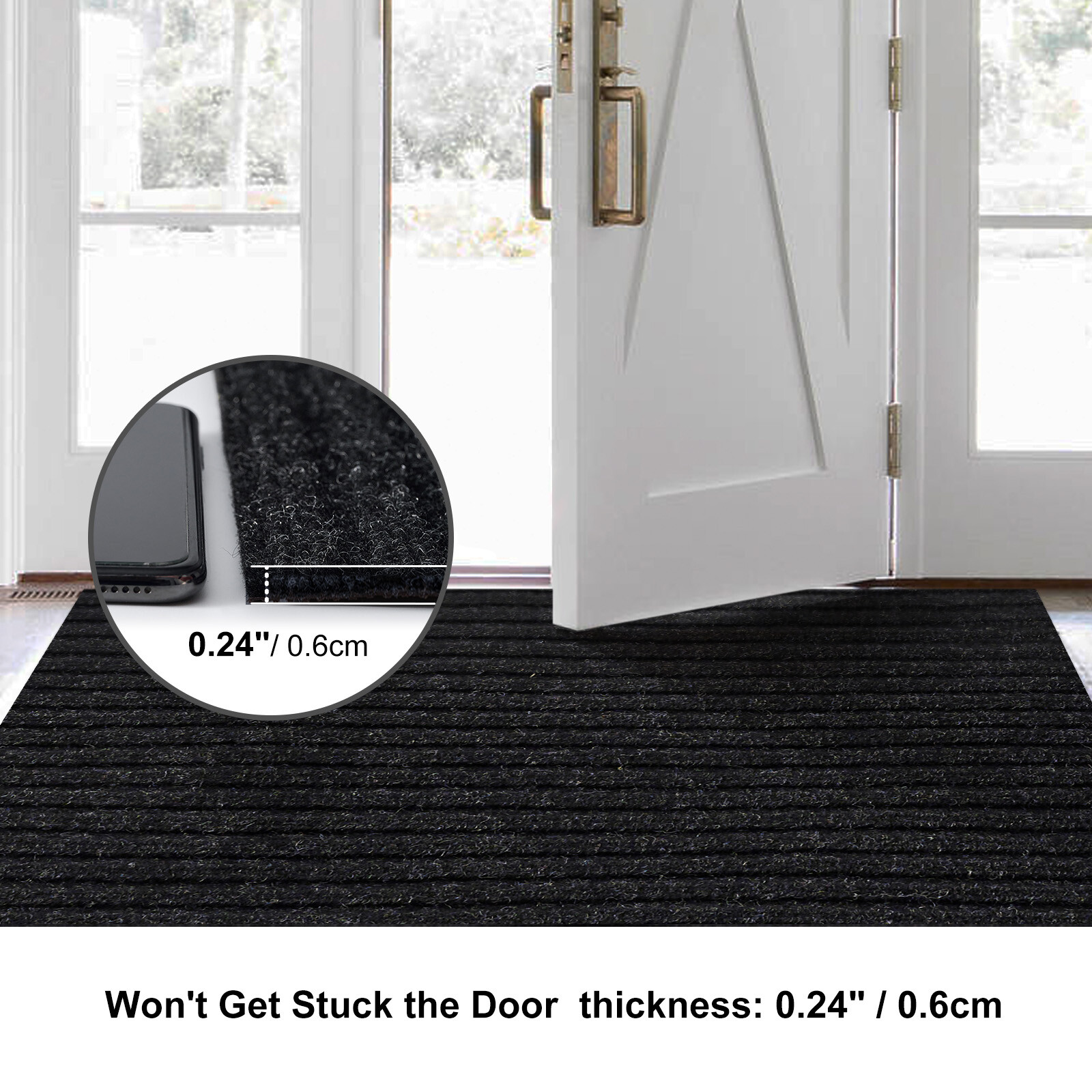 Runner Rug Hallway Non Slip Rubber Back Stripe Black Carpet Doormat Throw Rug