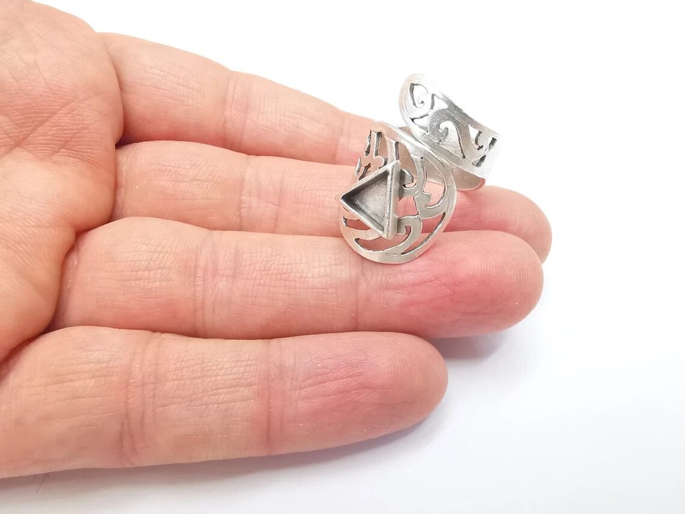 Triangle Wrap Ring Setting Blank Cabochon Mounting Adjustable Resin Base Bezel