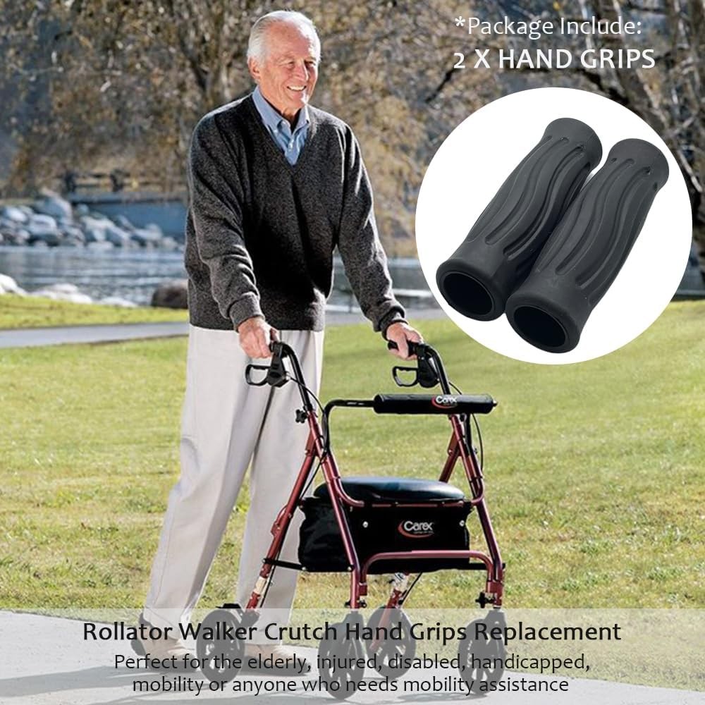 Rollator Hand Grips Replacement for Elderly & Disabled - Rolling Black-A