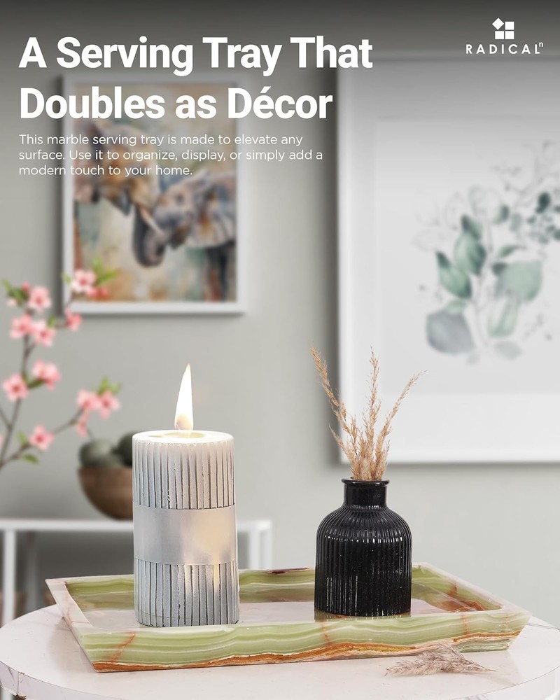 Marble Rectangle Serving Tray 12" Inches Handmade Serving Platter Kitchen Green