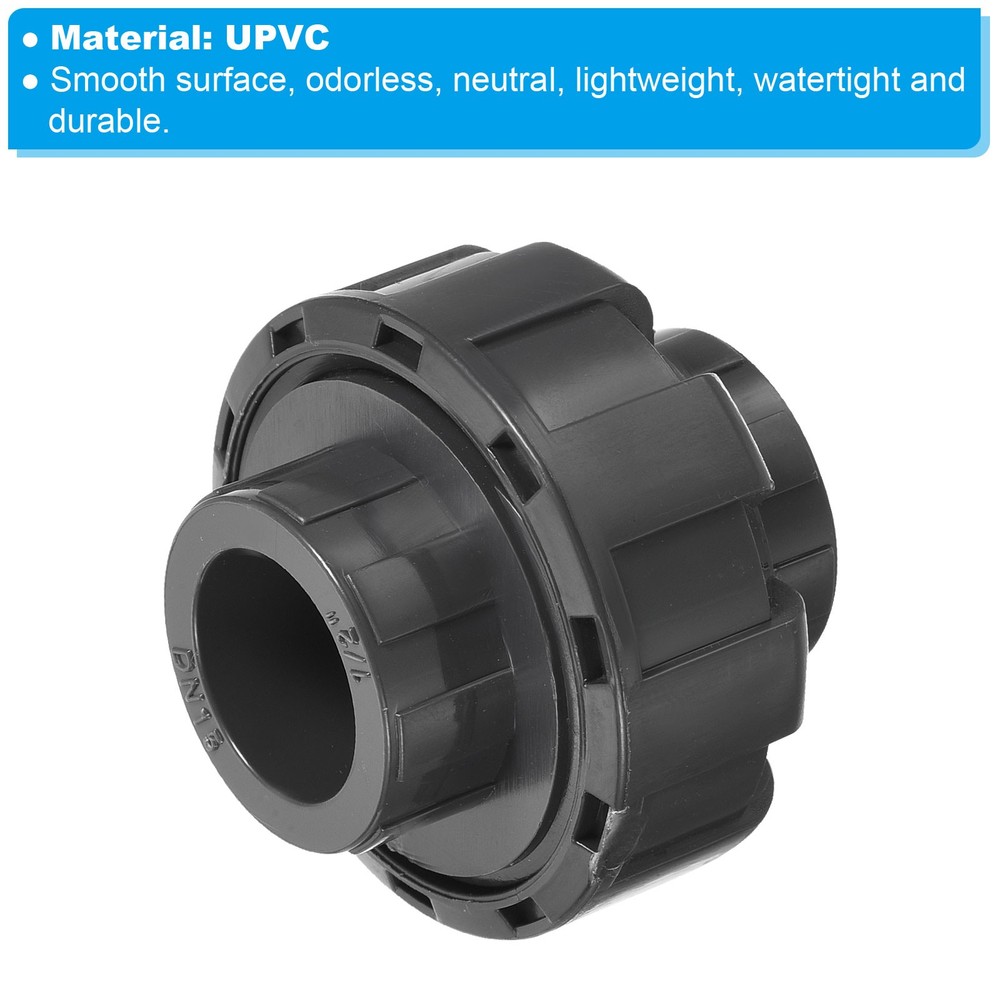 3pcs 1/2" Socket UPVC Pipe Fitting Straight Joint Union Connector, Grey