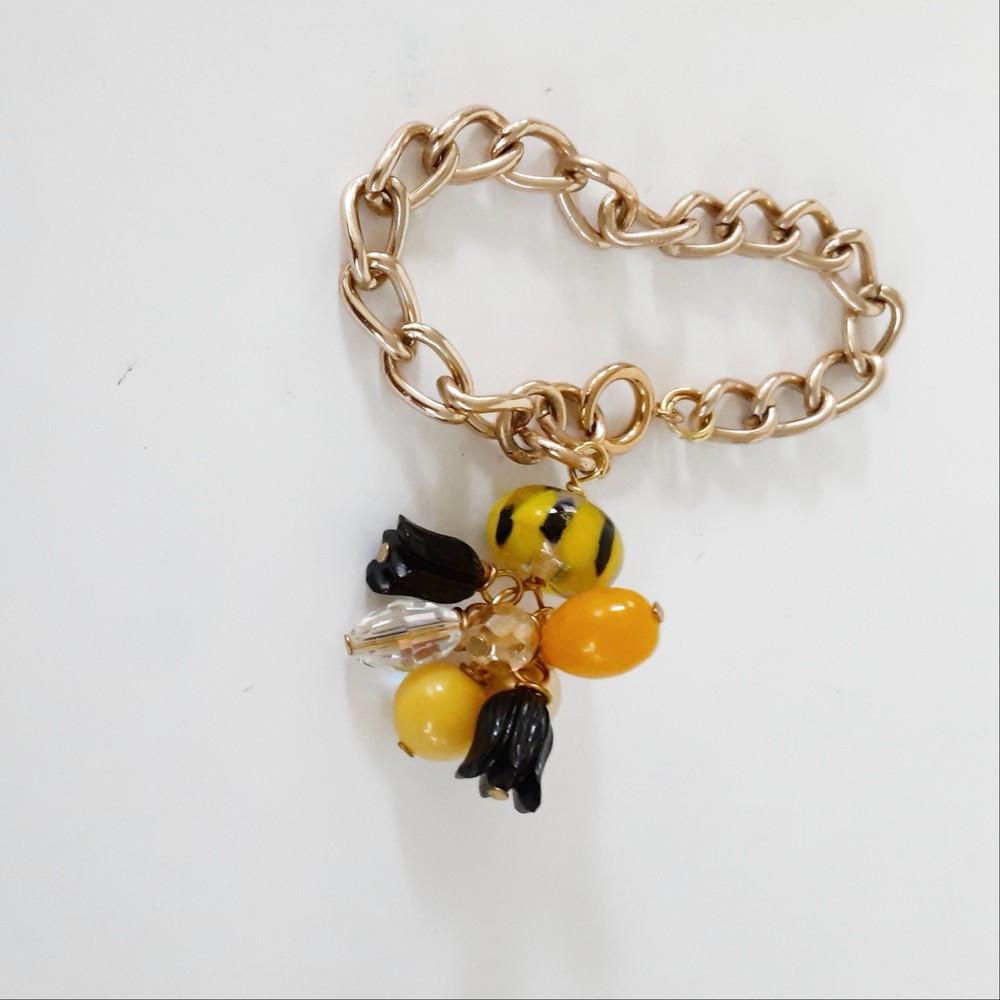 Bracelet handmade lampwork dangle black yellow size 6.7