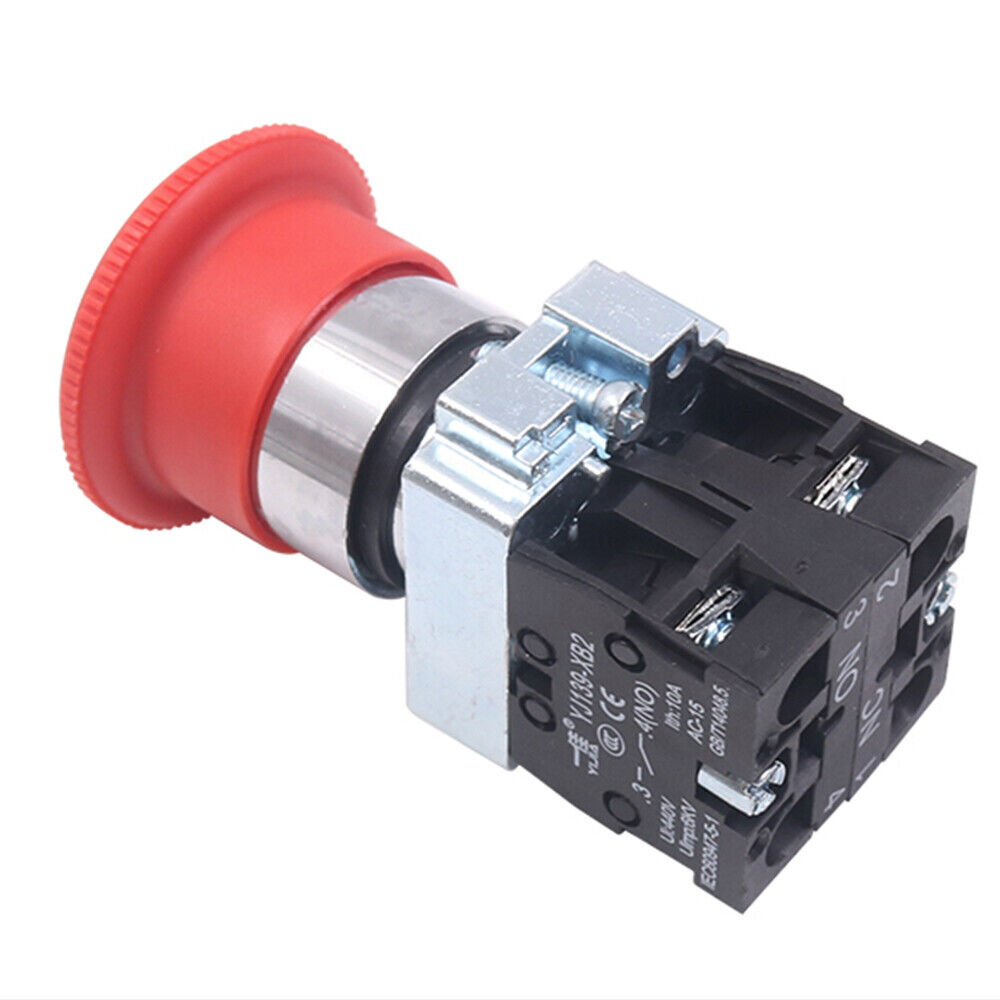 2x Red Mushroom Head 22mm E-STOP Emergency Stop Push Button Switch 1NO 1NC XB2