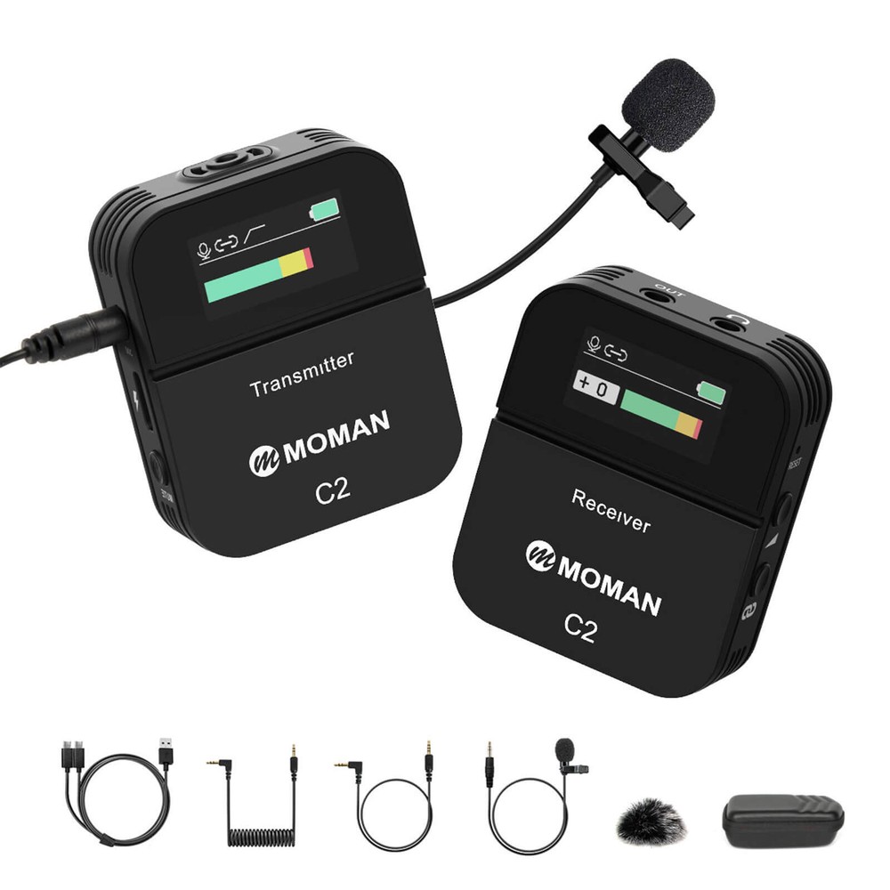 MOMAN C2 Wireless Lavalier Microphone System 2.4GHz For Camera Phone Vlogging