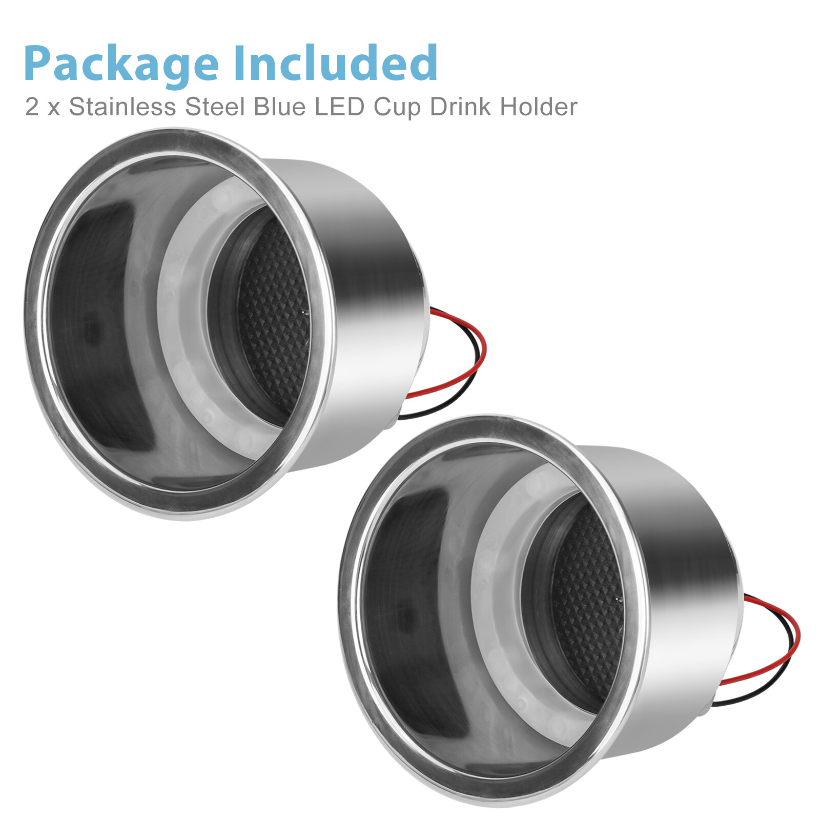 2PCS Stainless Steel 8 LED Cup Drink Holder Blue Light Marine Boat Truck Camper