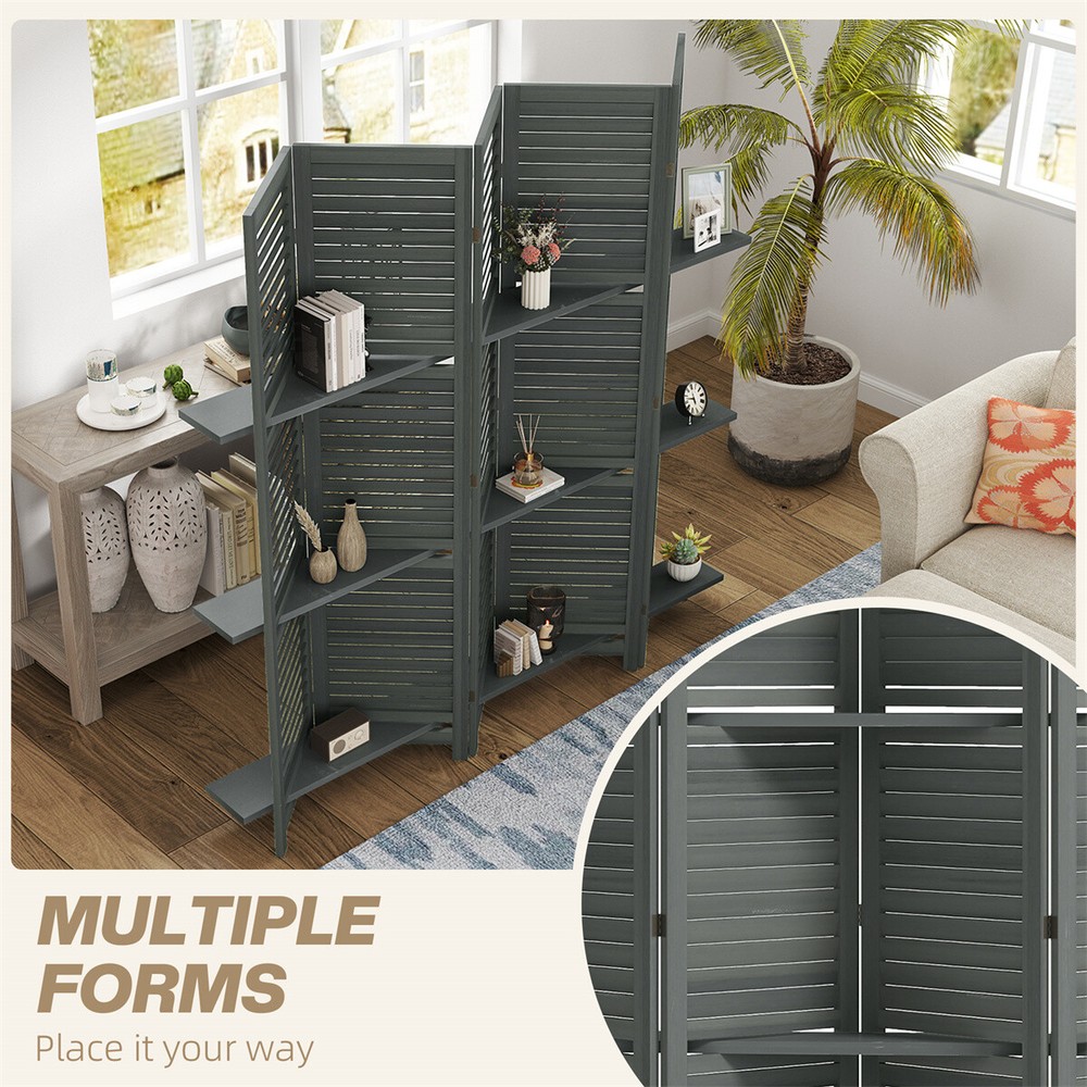Room Divider Privacy Screen Foldable Design with 5 Panels Gray
