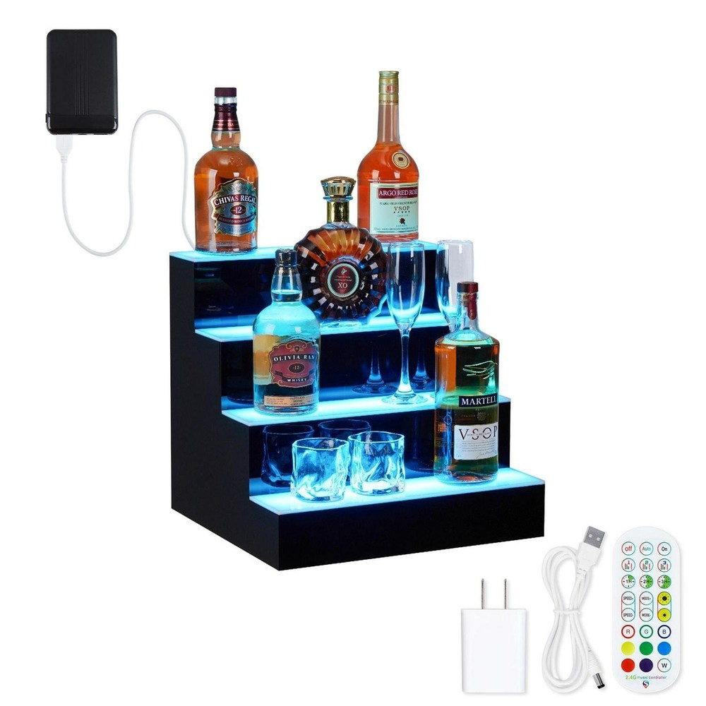 4-Step 16 Lighted Liquor Bottle Display Shelf With Remote APP Control