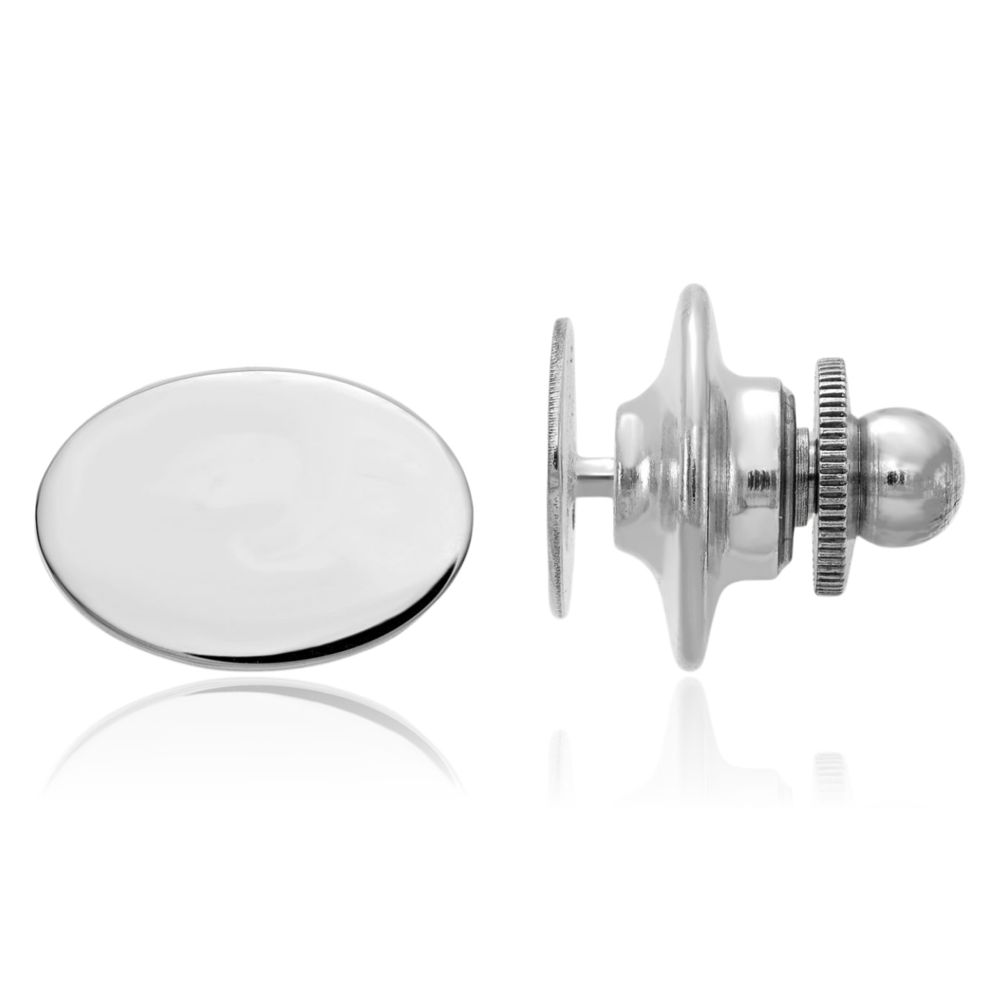 14K Solid White Gold Mens Oval Tie Clip Bar Tac