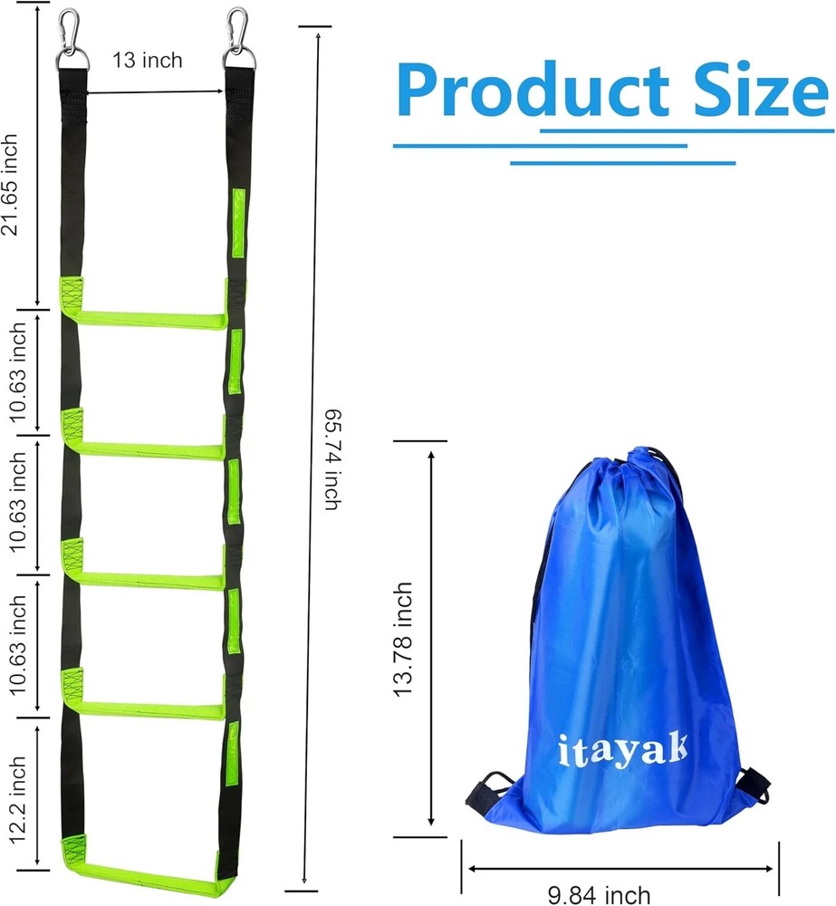 5 Step Boat Portable/Foldable Rope Ladder - Green