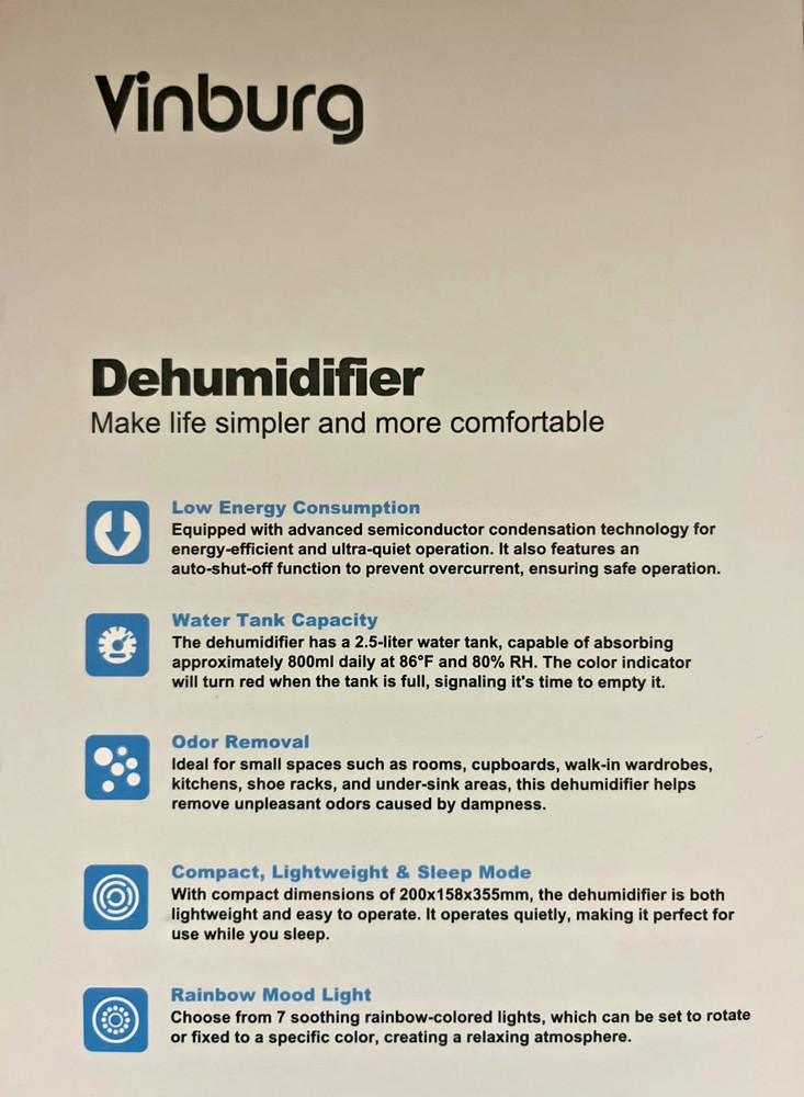 Dehumidifier - Vinburg CT6, 80W, 2500ML