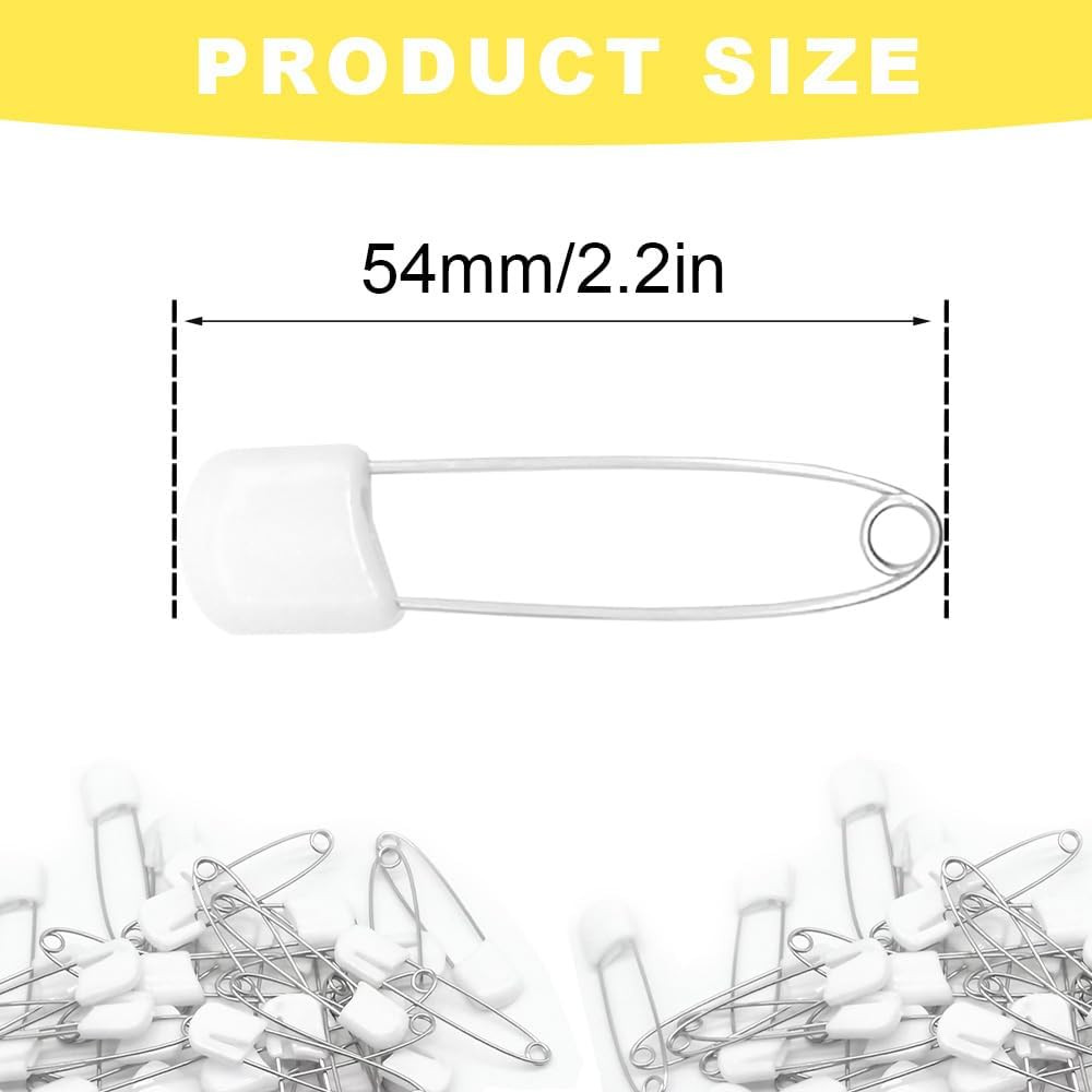50Pcs 2.2" Plastic Head Nappy Safety Pins(White)