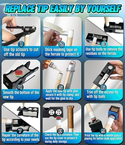 11-in-1 Pool Cue Tip Repair Kit Tool Set - Shape, Replace, Maintain Billiards