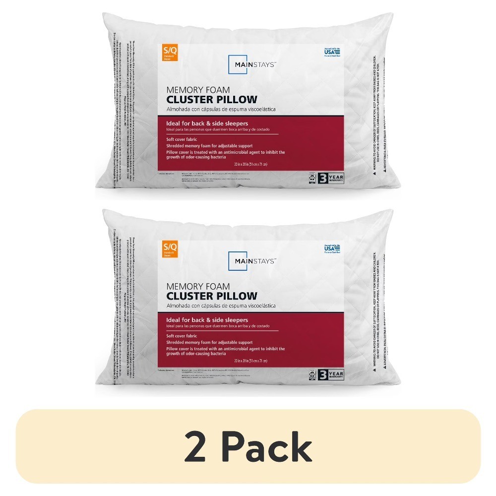 (2 pack) Memory Foam Cluster Bed Pillow, Standard Queen