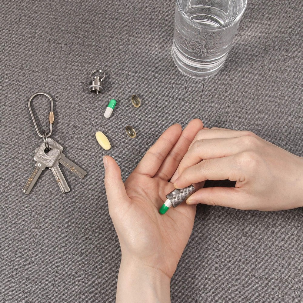 VANSU Titanium Waterproof Keychain Pill Holder 2 pack, Silver-2 Pack