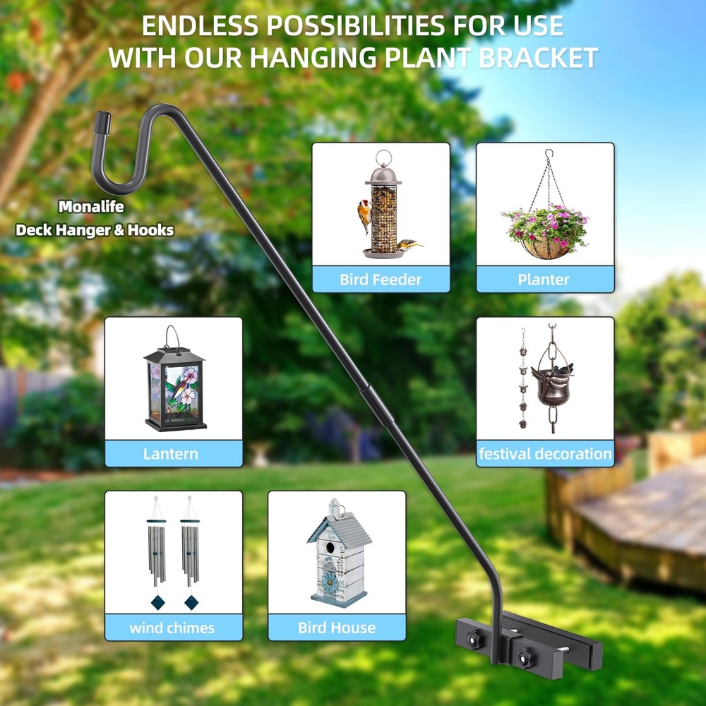 Deck Hook Railing Mount - Heavy Duty Metal Shepherds Hook Bracket for Outdoor...