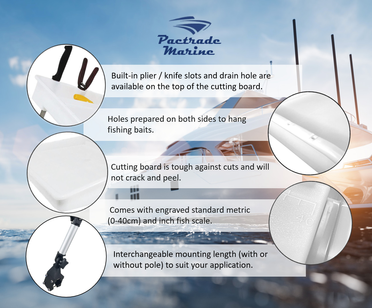 PactradeMarine Adjustable Bait Cutting Board Rail Mount with Angled Leg for Boat
