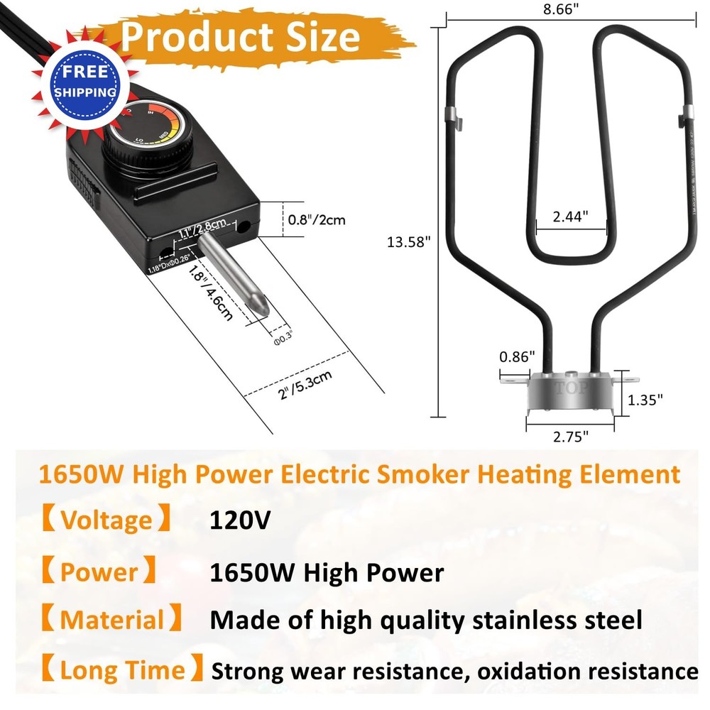 Upgrade 1650W Electric Smoker Heating Element Replacement Kit Adjustable