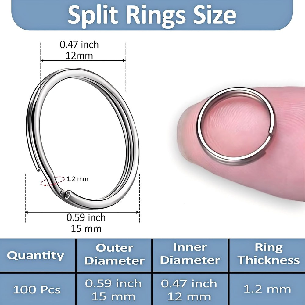 1/2'' 100PCS Small Split Key Rings for Keychains, Double Loops Metal Mini Key Ri