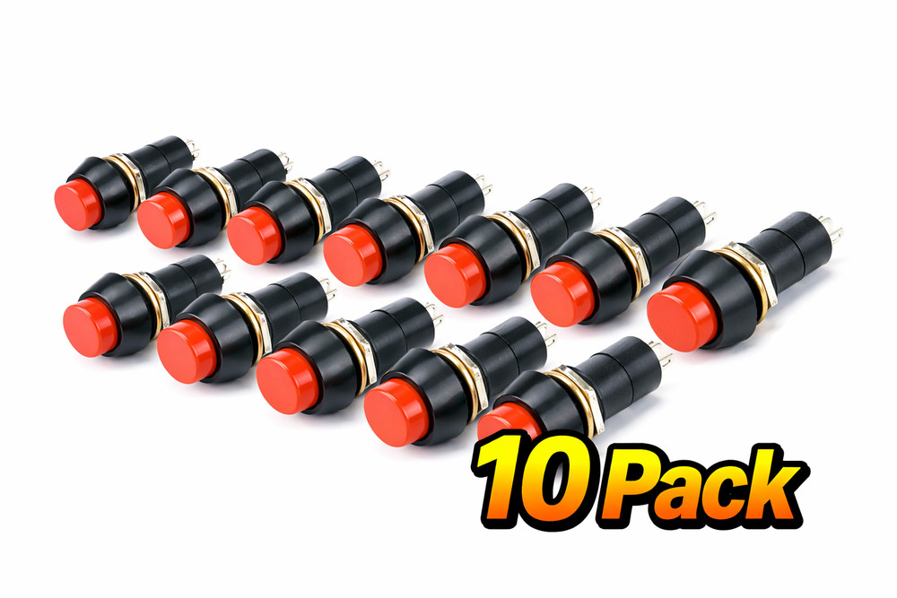 10 pcs  Latching Pushbutton Switch 12mm Hole Mount Red Button SPST Maintained A6