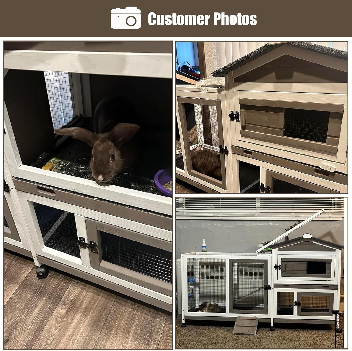 PETSCOSSET Rabbit Hutch Indoor Outdoor 2 Story Bunny Cage Rabbit Cage with Wheel