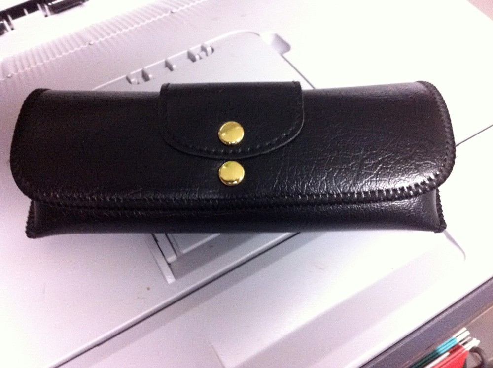 brown double snap belt loop eyeglass case holder