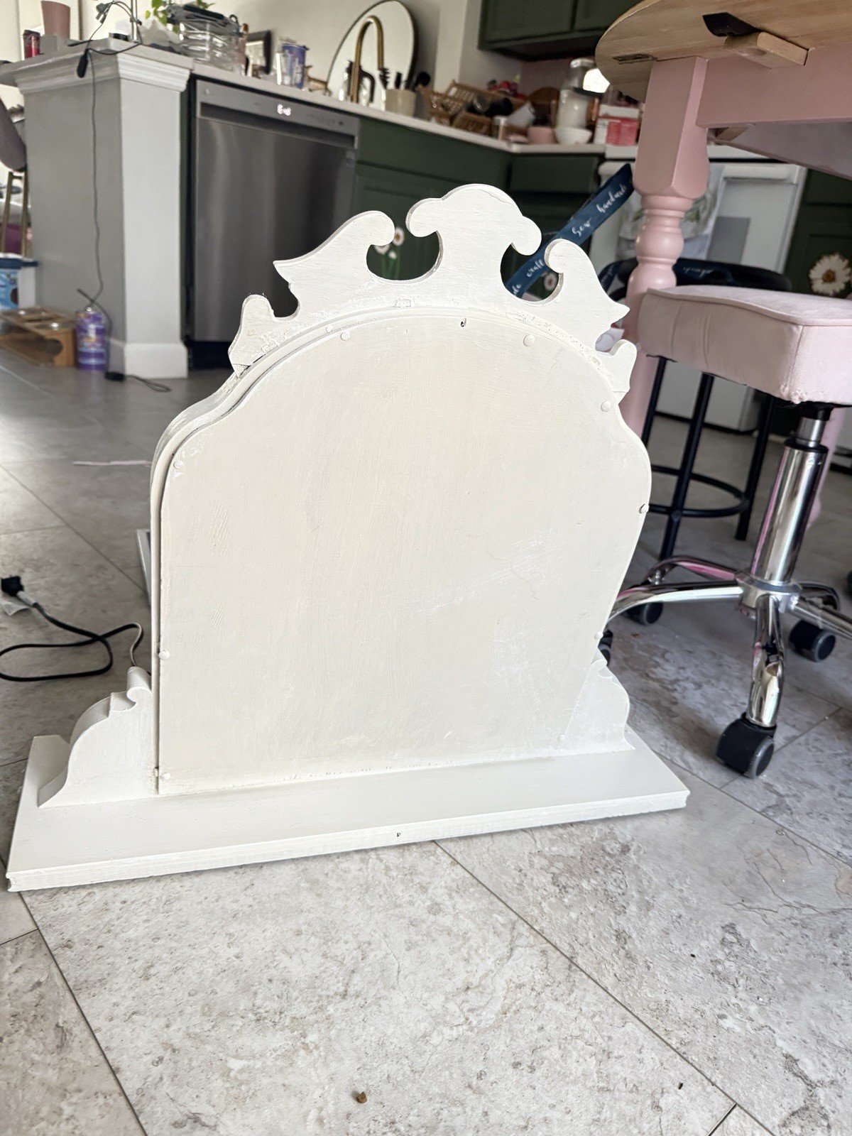 White Antique Vanity Mirror With Beautiful Details