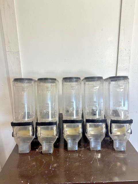 LOT OF 5 TRADE FIXTURES 618/624 COMMERCIAL BULK FOOD GRAVITY BIN DISPENSERS