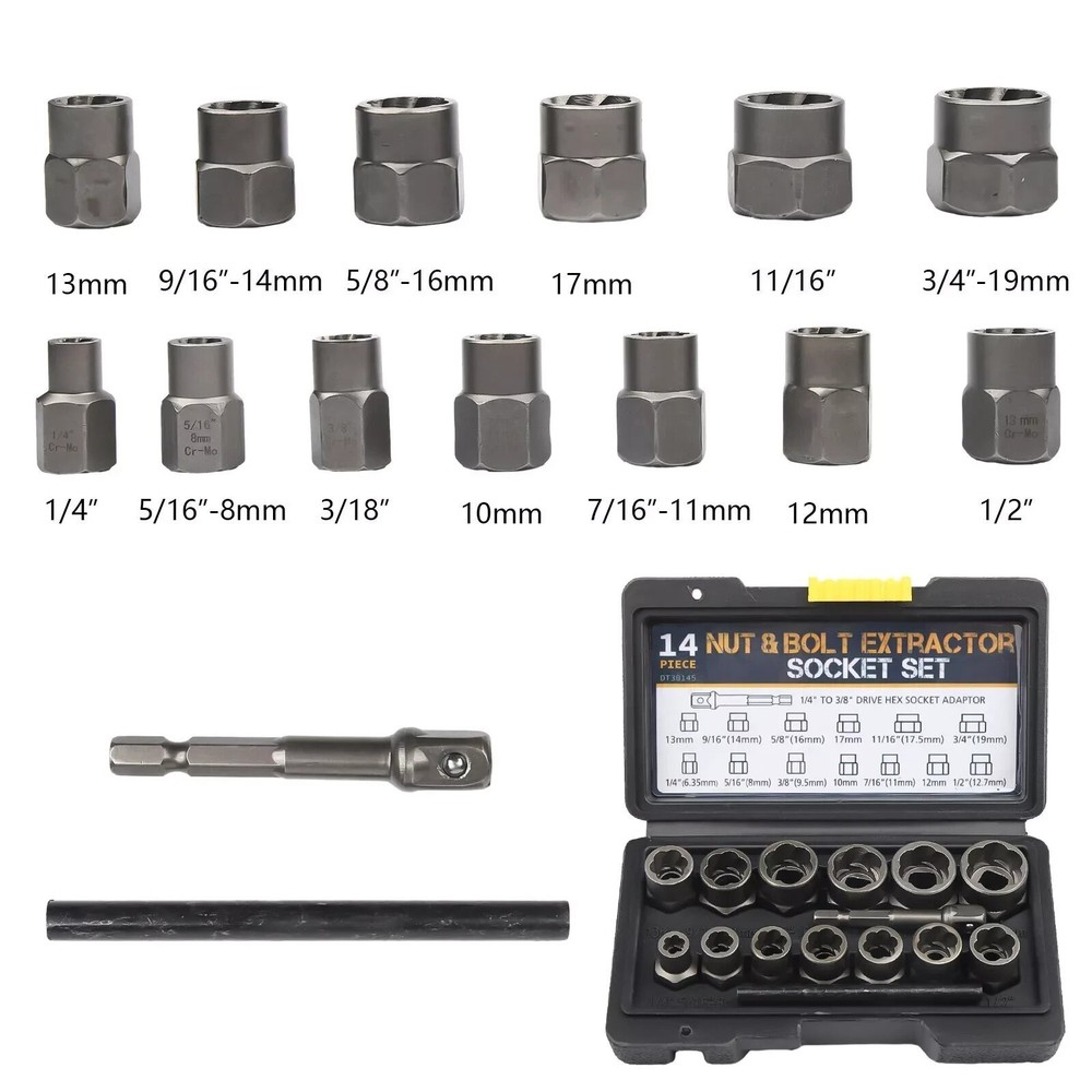 15PC Impact Damaged Bolt Nut Screw Remover Tool Socket Threading Extractor