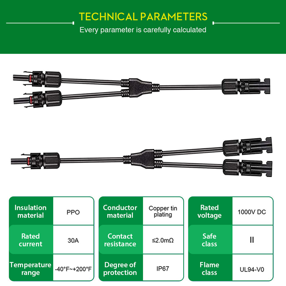 Solar Connectors Y Branch Adapter Cable Wire Plug Tool for Solar Panel Extension