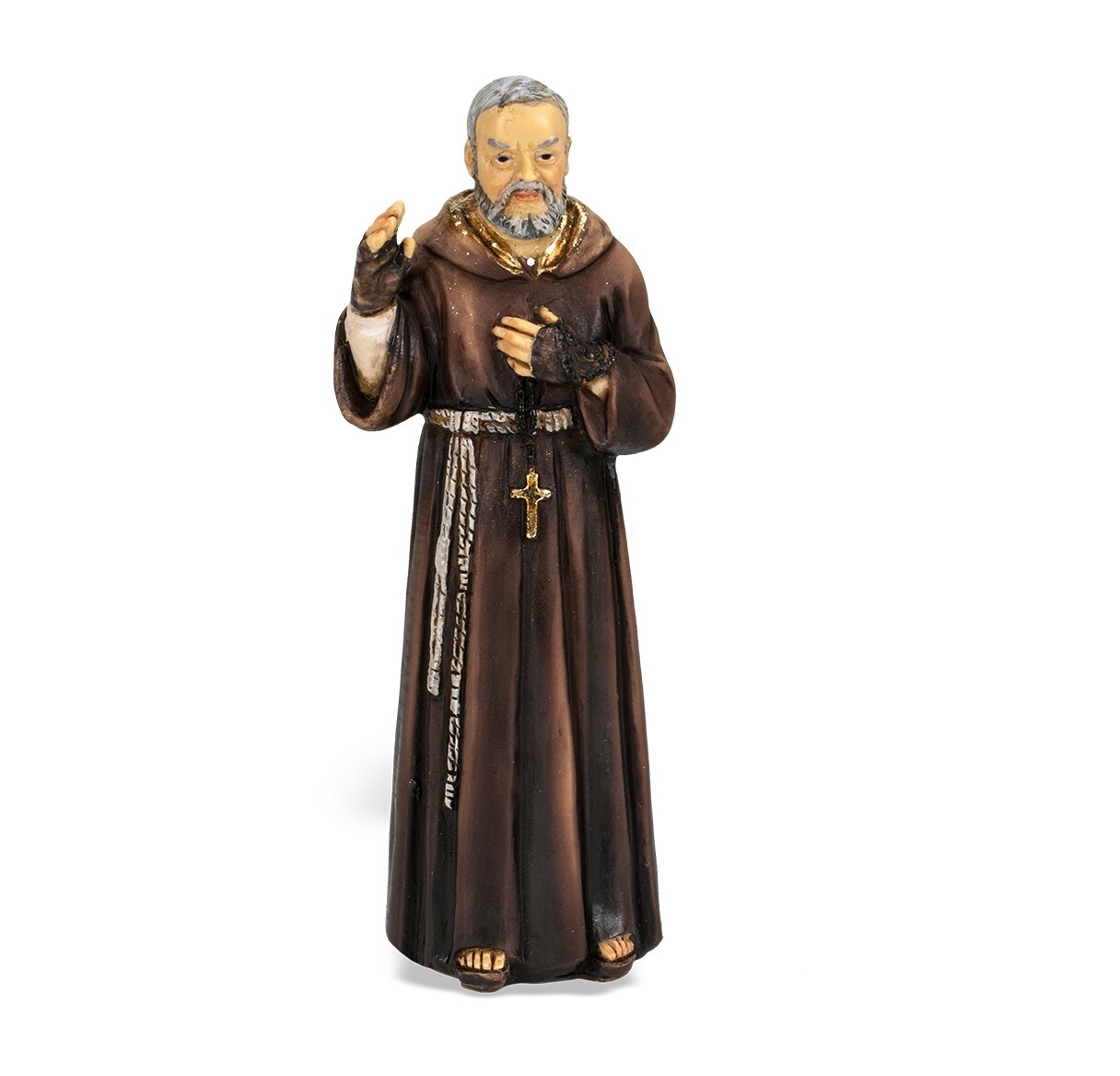 St. Pio / Padre Pio Statue, Hand Painted Gold Leaf Accents 4", Boxed