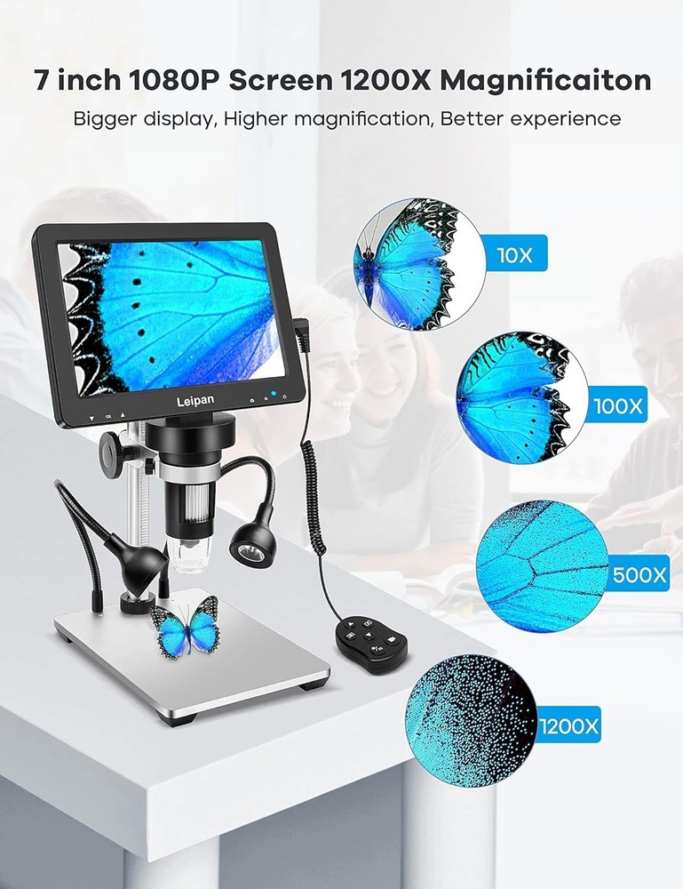 7" LCD Microscope 1200X, 12MP Coin Magnifier