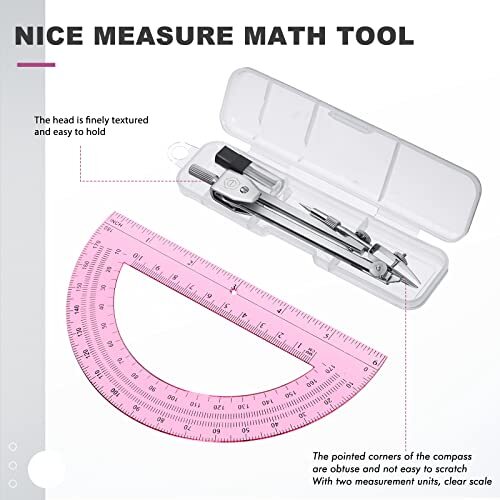 Student Protractor and Compass Set, Student Geometry Math Set, Classic Pink