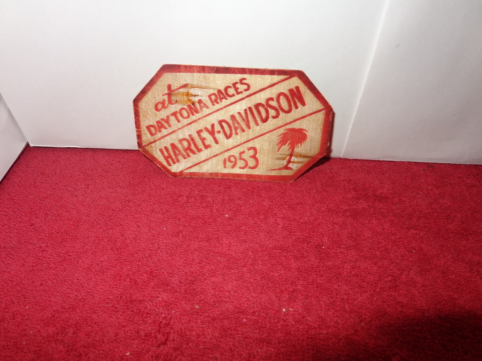 ANTIQUE 4 1/2 x 2 1/2 in HARLEY DAVIDSON MOTORCYCLES PATCH DAYTONA RACES #Z 229