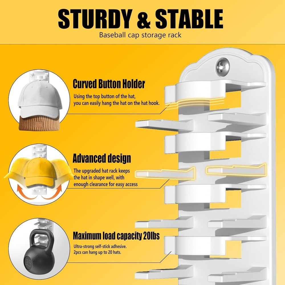 Space-Saving Wall Hat Rack - 2pcs Cap Organizer with No Assembly Required