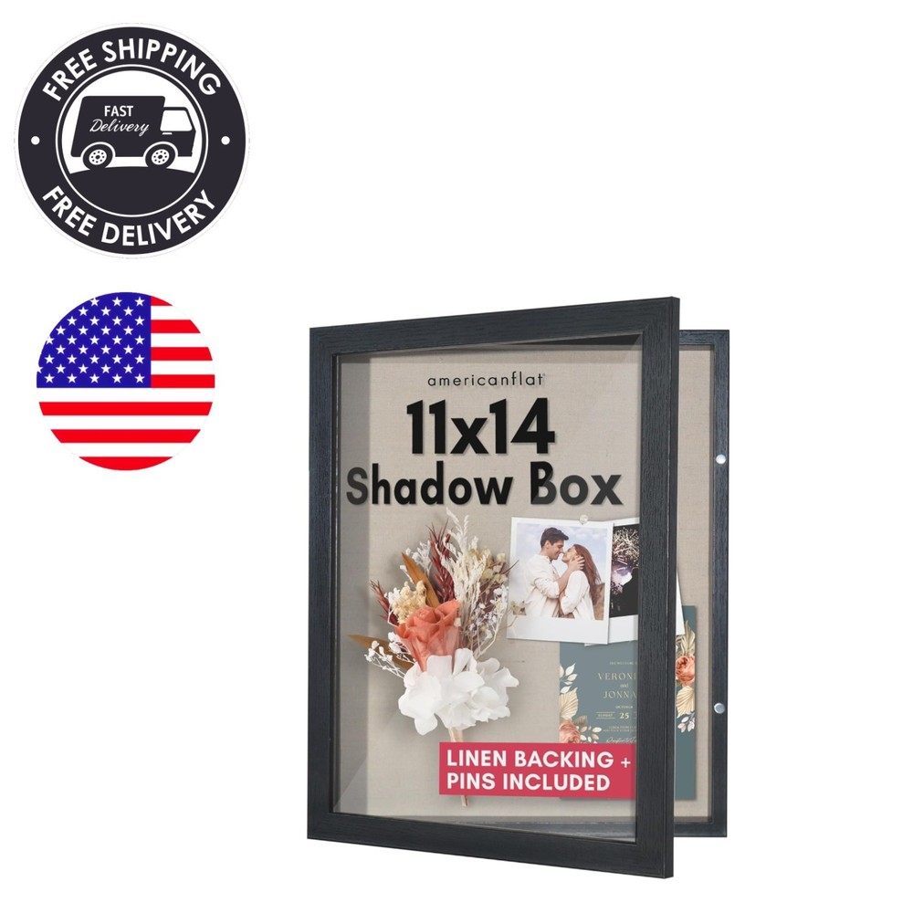Stylish 11x14 Shadow Box Display Case with Front Opening & Secure Closure, Black