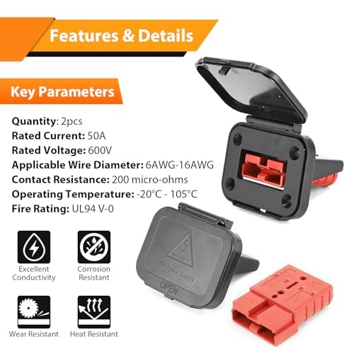 2pcs Battery Quick Connect/Disconnect Electrical Connector Plug with Flush 50A