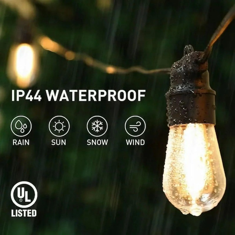 48FT LED Outdoor String Lights with Edison Shatterproof Bulbs