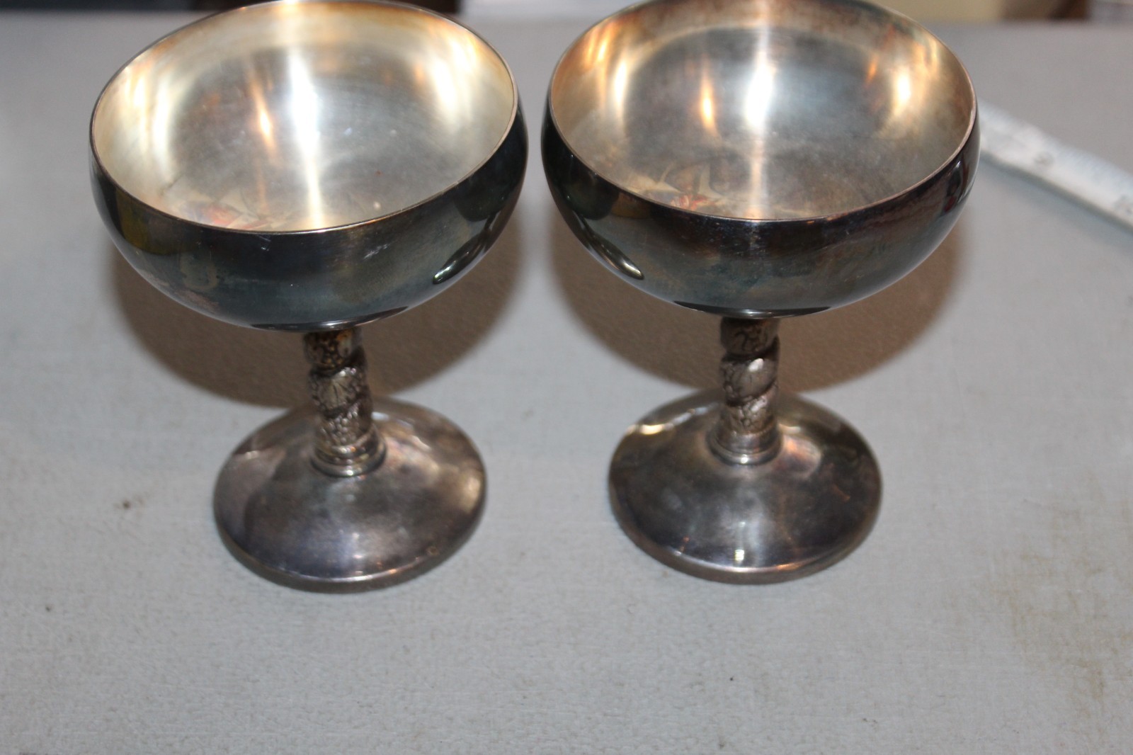 2  Vintage Silver Plate Champagne/Sherbet  Glasses Cups Made in Spain 4.5 X 3.5"