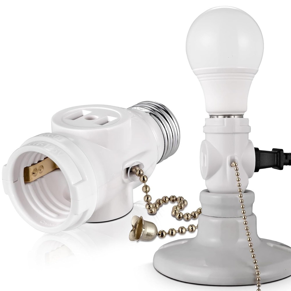 Eco-Friendly 2-Pack Light Socket Adapter with Pull Chain Switch - Safe & Stylish