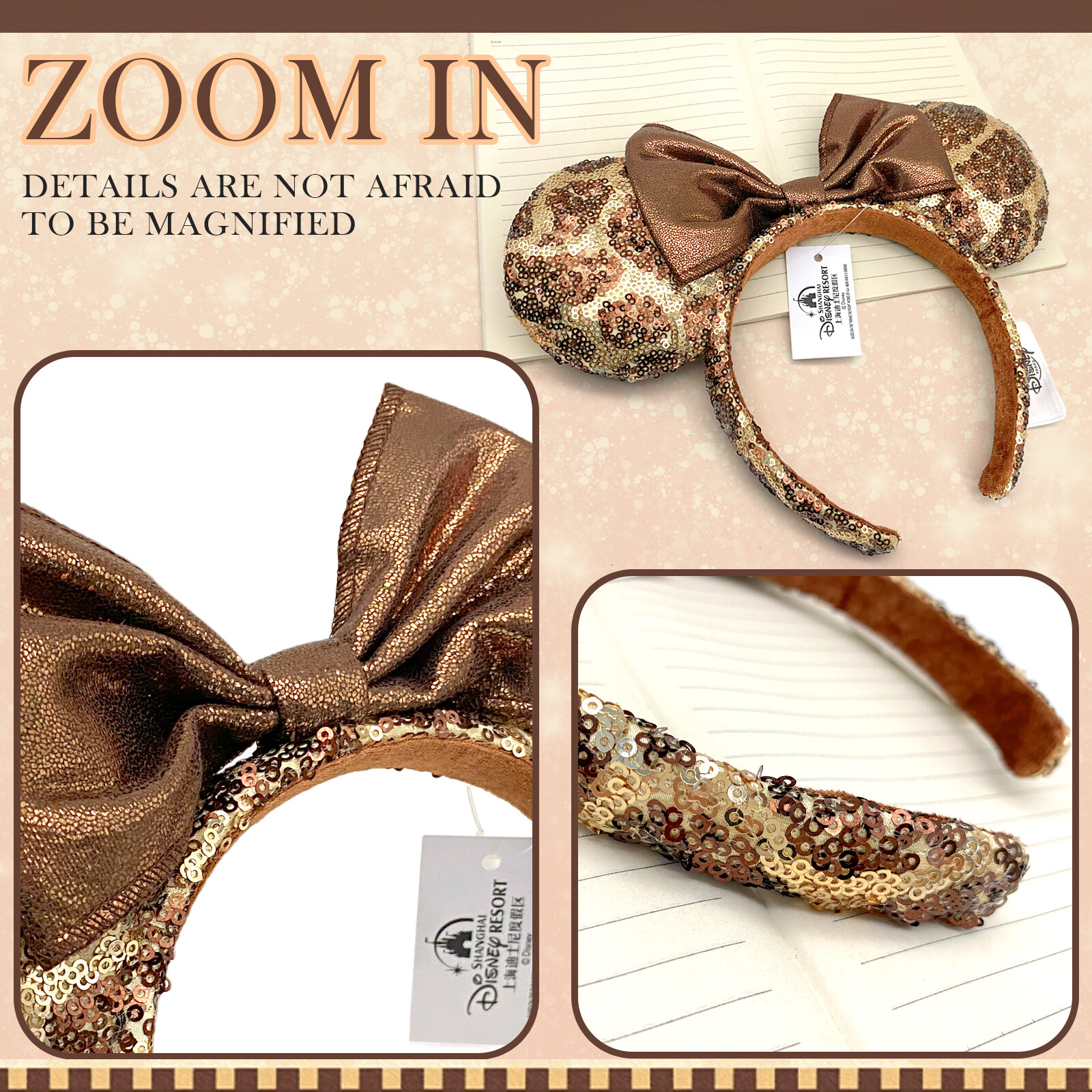 Disney- Parks Animal Kingdom Giraffe Animal Print Sequin Minnie Ears Headband