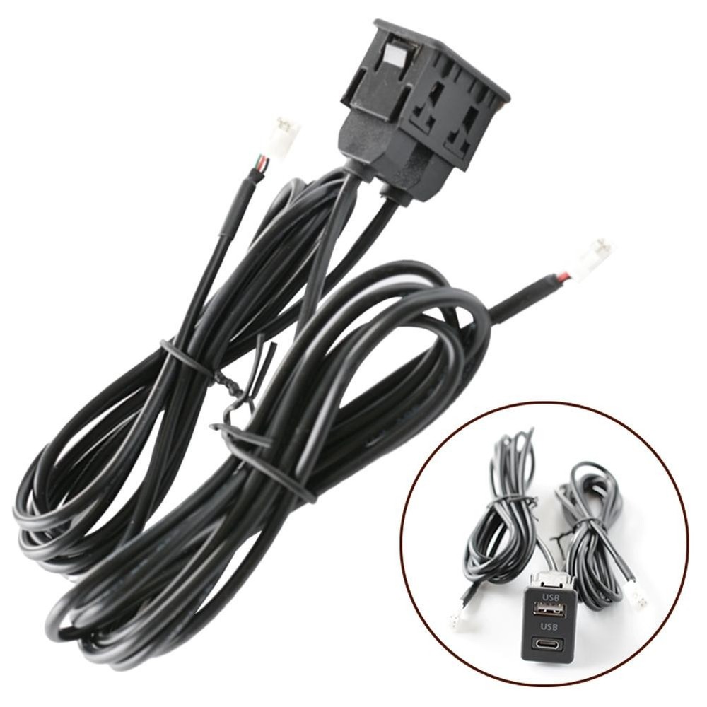 Practical Car USB+TYPE C Socket with 145cm Extension Cable for Dash Mount