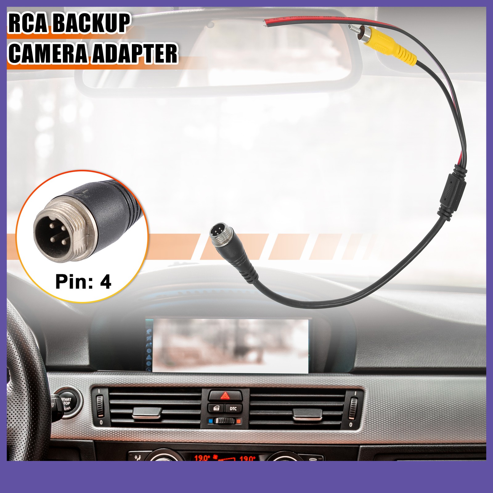 ONE Car Camera 4 Pin to RCA Adapter M12 w/ Trigger Wire Connector Universal