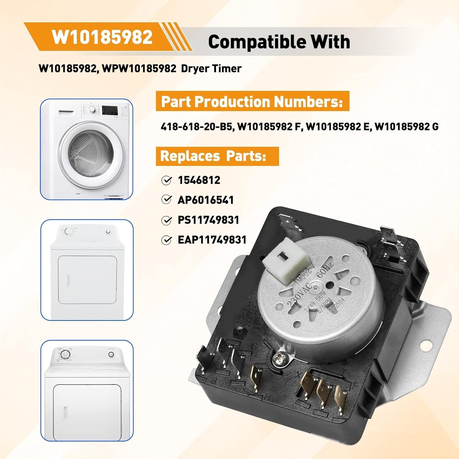 W10185982 WPW10185982 Dryer Timer for Whirlpool, Maytag WGD4800XQ0 WED4815EW1 US