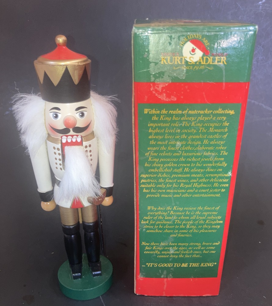 Kurt Adler Christmas Nutcracker 10" Original Box White Gold
