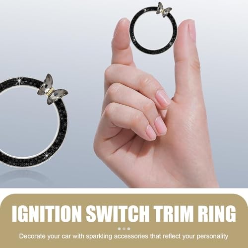 Car Bling Engine Start Stop Decorative Ring, Butterfly Diamond Start 1 PC Black