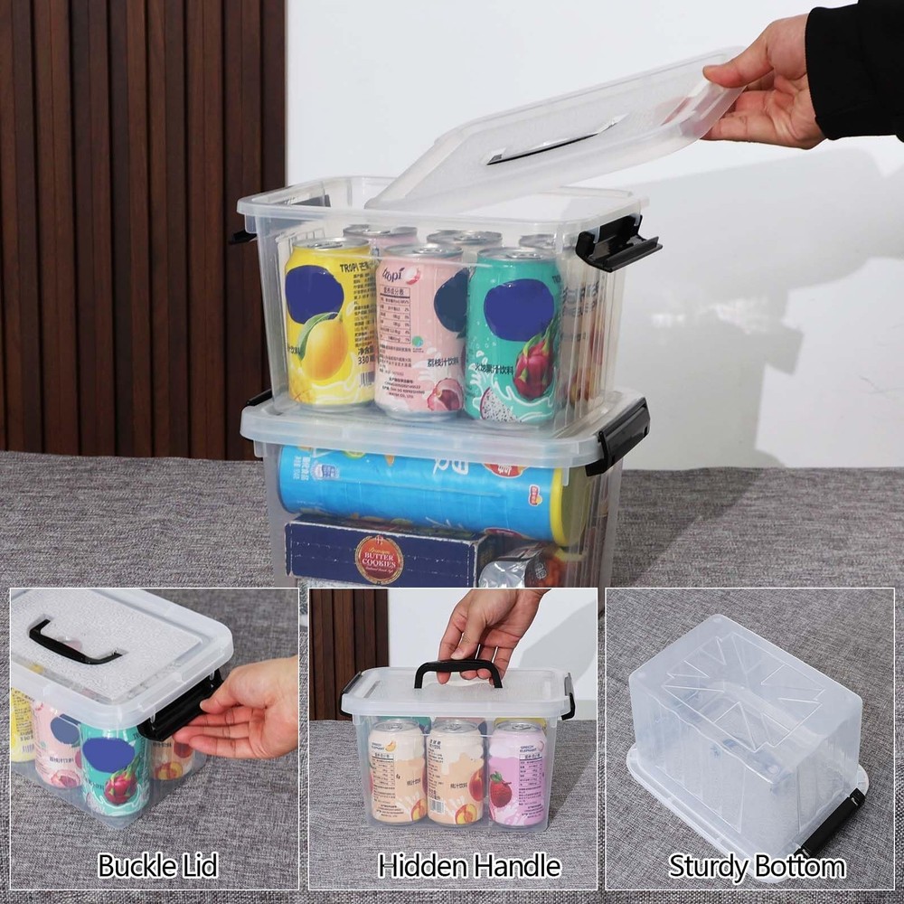 6 Quart Clear Small Storage Boxes with Handles, Plastic Storage Latching Bins...