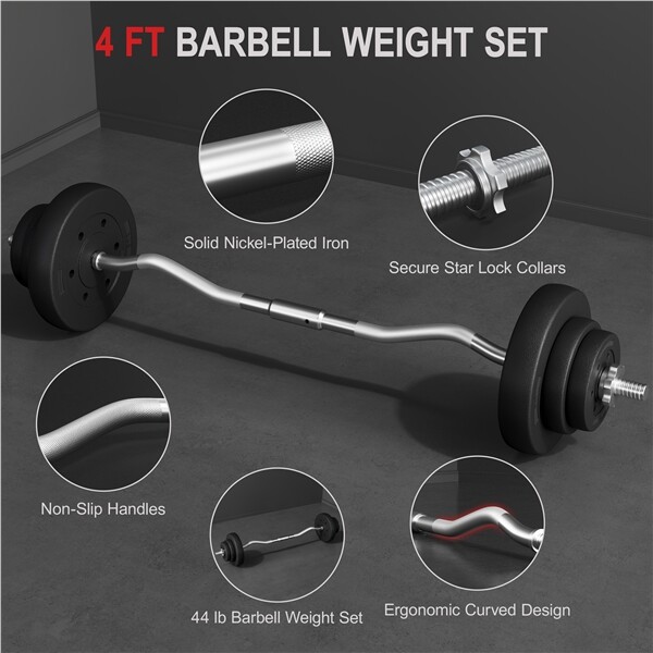 44lbs Weights Barbell Weight Set Weight Set for Home Gym Curl Bar with Weights