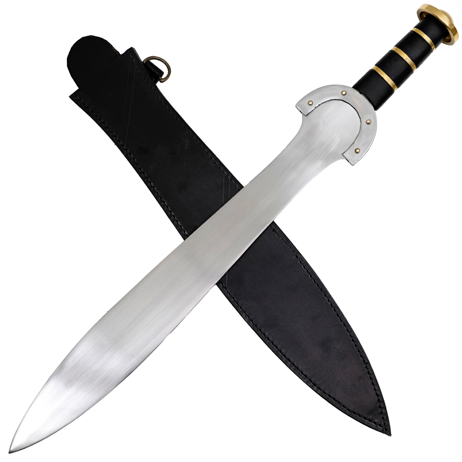 Hand Forged High Carbon Steel Sword Celtic Leaf Blade w/ Leather Sheath